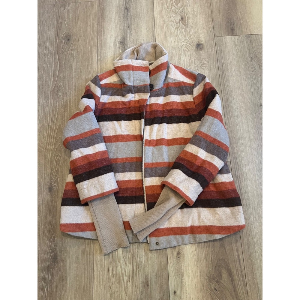 prAna Women's Striped Wool Blend Jacket Full Zip High Collar Southwestern Coat